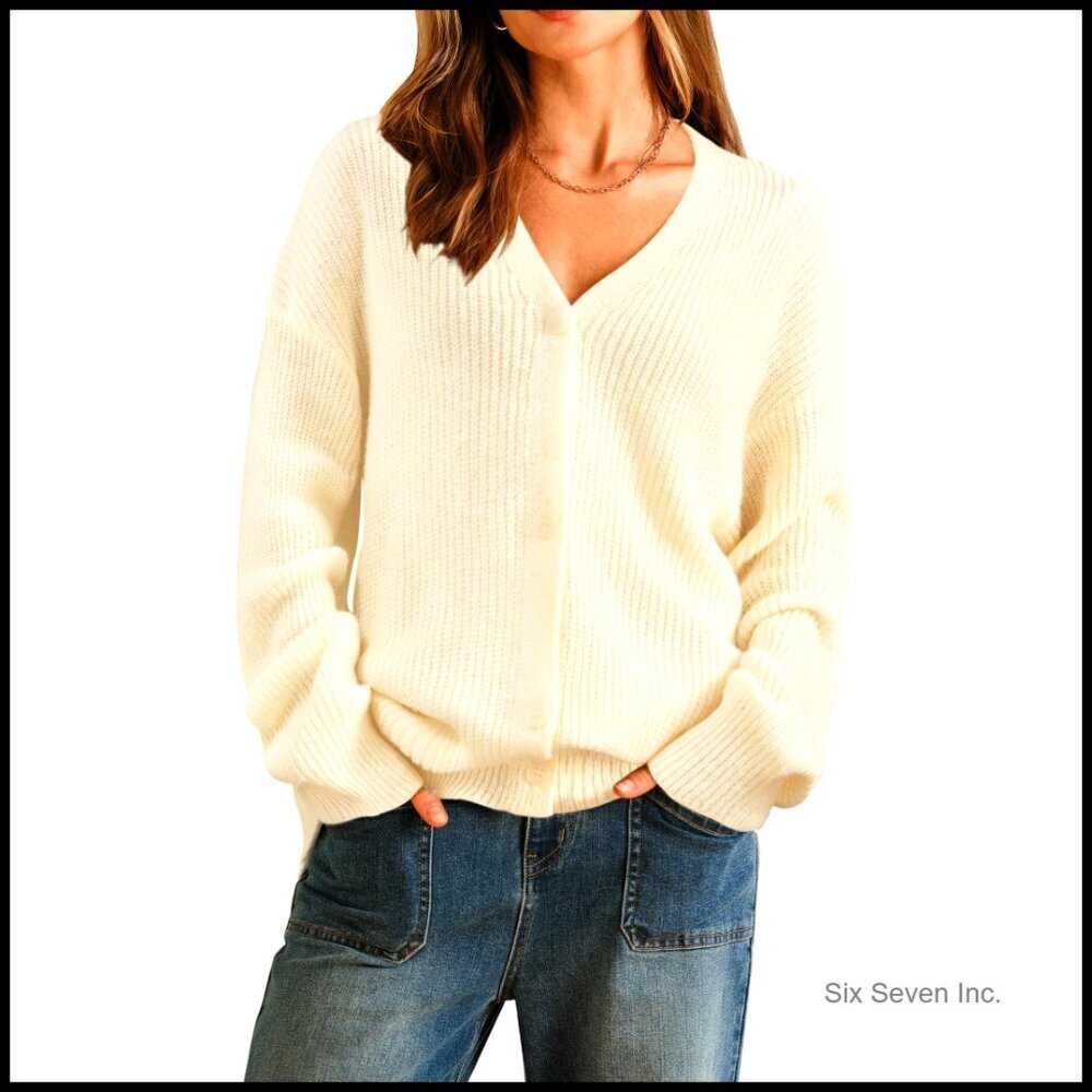Chunky Knit Mohair Wool Cardigan Oversize Business Casual Fall Sweater